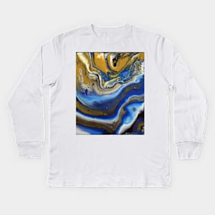 Photo Abstract Blue / Gold Acrylic Painting Kids Long Sleeve T-Shirt